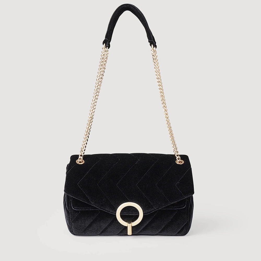 Sandro Yza Black Bag Velvet Shoulder and Crossbody Strap